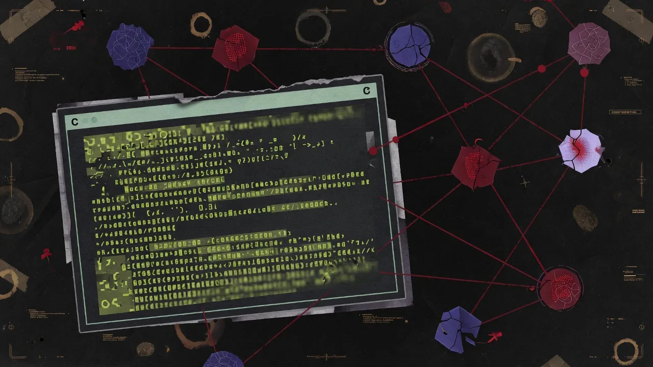 Abstract terminal and multi-model coding nodes on a dark editorial field