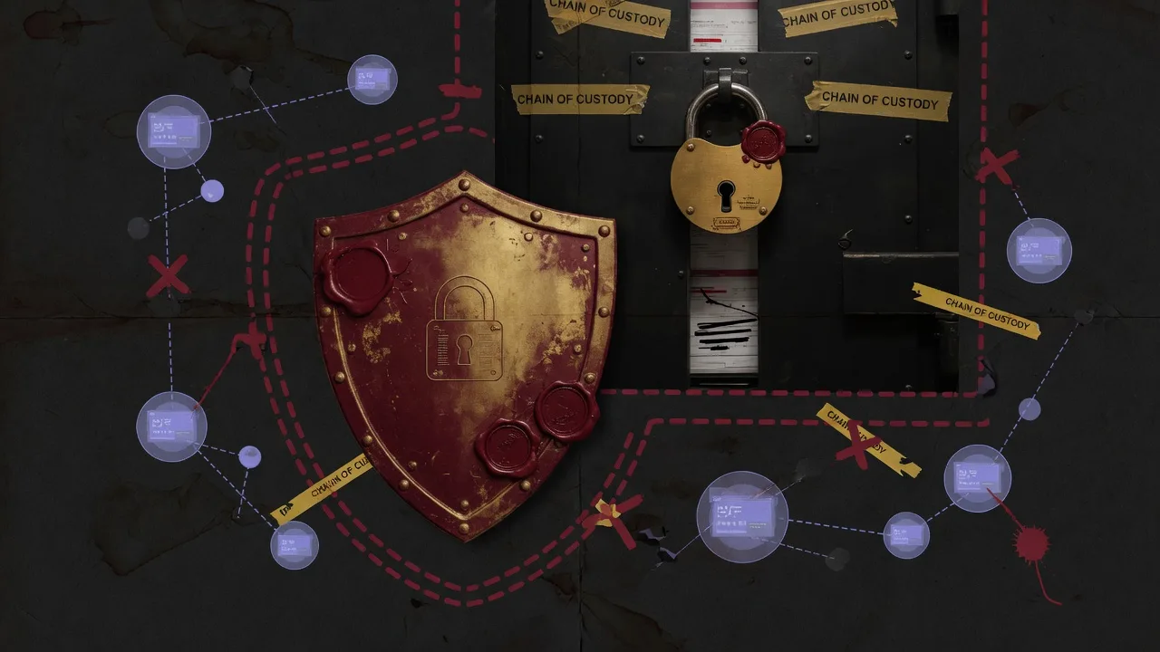 Shield and evidence vault bounding AI model nodes