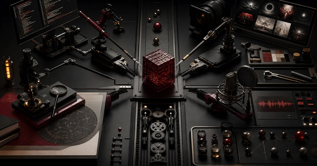 A precision workbench combining AI tools for research, coding, media, automation, and judgment